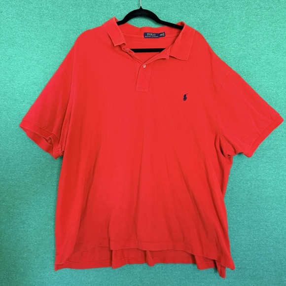 Polo Ralph Lauren Mens Red Polo Shirt Cotton 4XB  Blue Pony Logo Short Sleeve - Picture 2 of 5